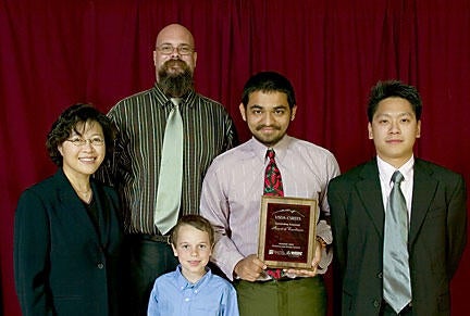 Left photo: Kawai Tam, Sean Brady, Charlie Brady, Christopher Salam and Gregory Leung (recipient of Terry McManus Award) at New Mexico State University in Las Cruces, NM. Not in photo: Advisor Joe Norbeck