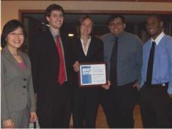 Right photo: Kawai Tam, Tyler Colyer, Breanne Bornemann (recipient of award), Mihir Desai, and Troy Ezeh