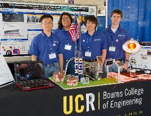 Right photo: Students showcasing components of the electrolyzer and fuel cell system at the 2011 National Sustainable Design Expo in Washington, D.C.